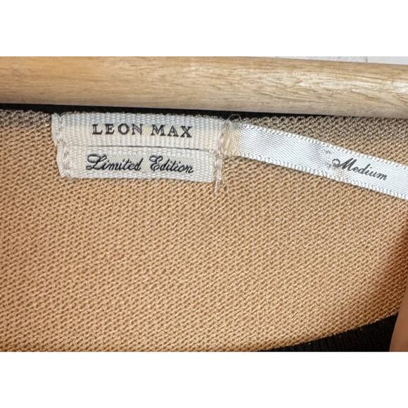 Leon Max Limited Edition Black & Tan Striped Asymmetric Hem Shift Dress Medium - Picture 5 of 8